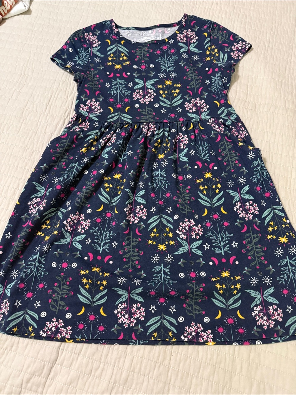 Wonder Nation Girls' Navy Floral Short-Sleeve Dress size L 10/12